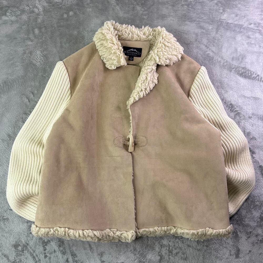 Montanaco Womens Large Faux Suede Sherpa Jacket Brown Boho Western Coat
